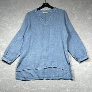 Francesca Bettini Tunic Top Womens Large Blue 100% Linen Italy Boho Classic